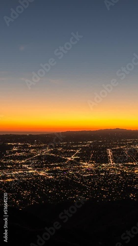 Los Angeles sunset to night mountain view vertical time lapse in Southern California.