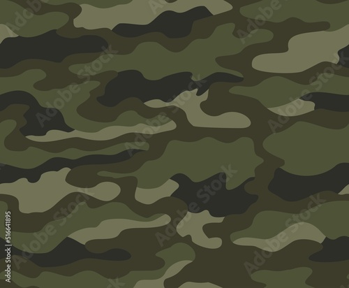 Woodland camouflage green vector background military shape texture seamless pattern. Disguise. Ornament