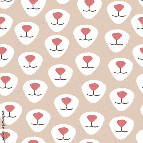 Vector seamless pattern with cats noses on beige background. Cute animal print for nursery, wrapping paper, textile