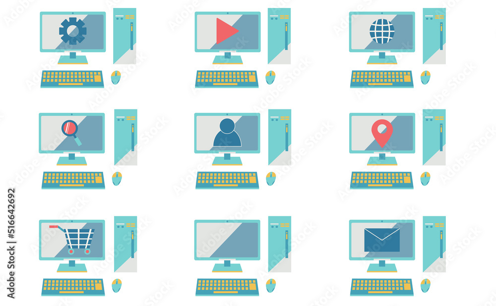 デスクトップパソコンのアイコンイラストセット Stock Vector | Adobe Stock