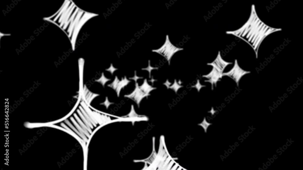Animation of flying through cartoon stars on a black background. Impending 3D particles in hand-drawing. Stock video in 4k with alpha channel. Animation of flying through cartoon stars on a black background. Impending 3D particles in hand-drawing. Stock video in 4k with alpha channel.