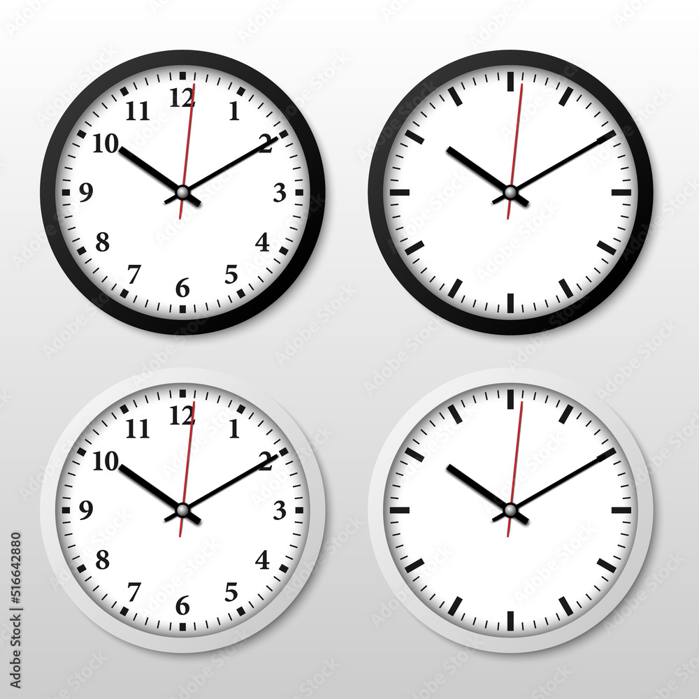 Minimal black and white wall clock isolated on white background, vector illustration Minimal black and white wall clock isolated on white background, vector illustration