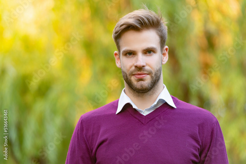 young handsome man portrait in casual style outdoor with copy space © be free