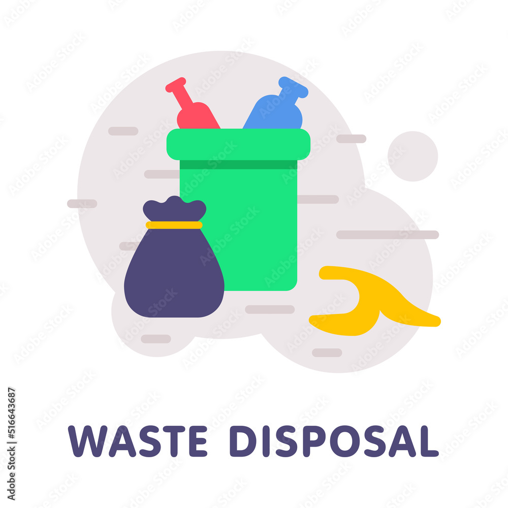 Waste Disposal with Dustbin Full of Garbage and Trash Vector Illustration