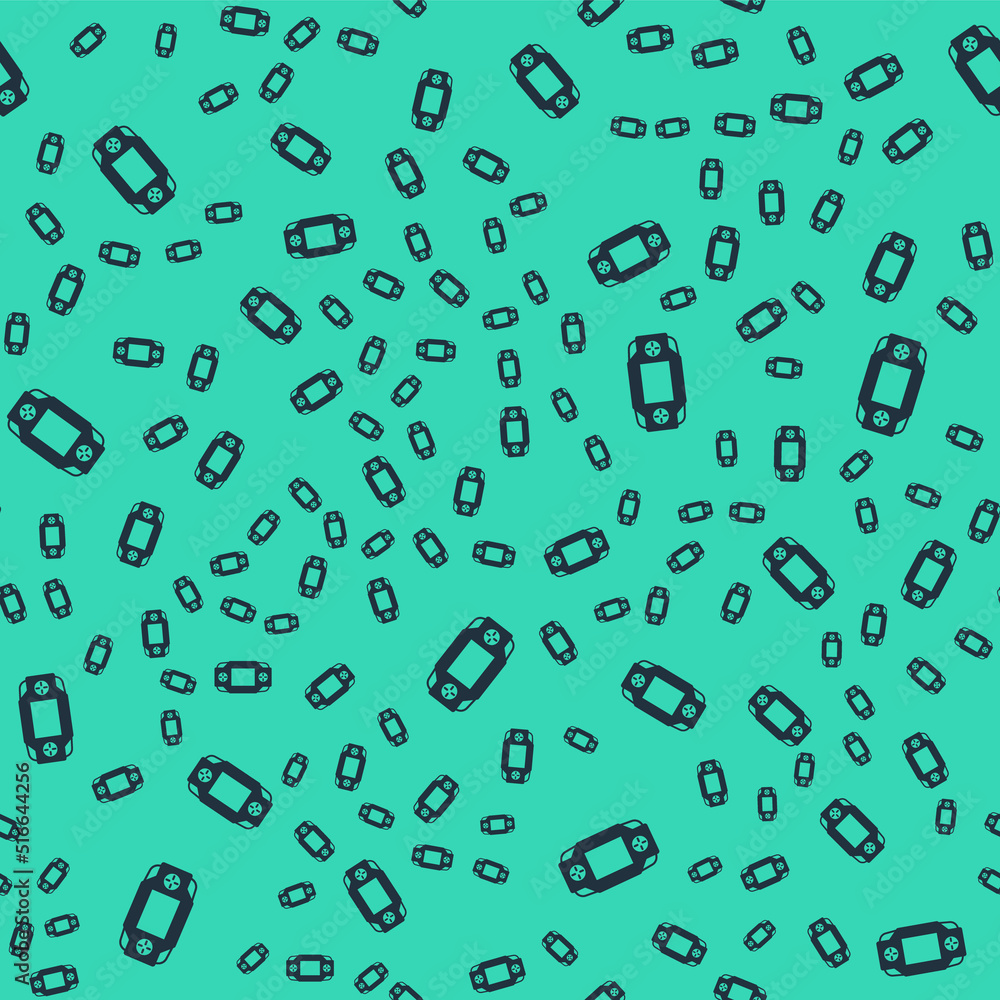 Black Portable video game console icon isolated seamless pattern on green background. Handheld console gaming. Vector Black Portable video game console icon isolated seamless pattern on green background. Handheld console gaming. Vector