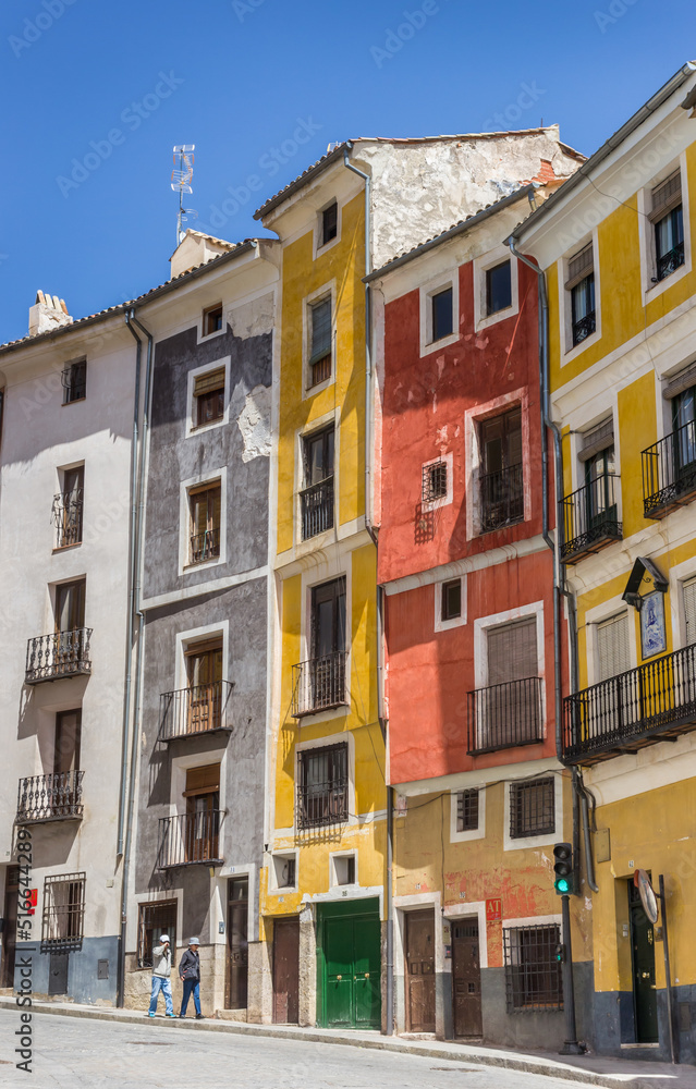 Street with colorful houses in Cuenca, Spain