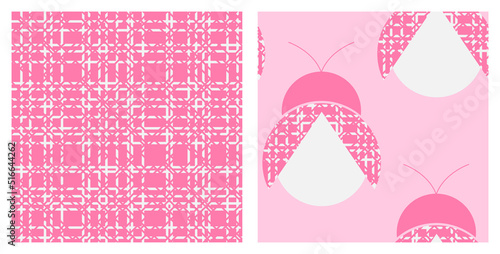 The delicate pink girly seamless print set with cute creative bugs and canvas or burlap texture.
