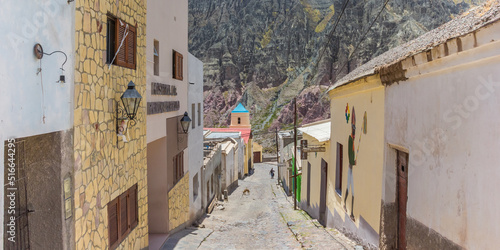 Cobblestoned street and church in Iruya, Argentina photo