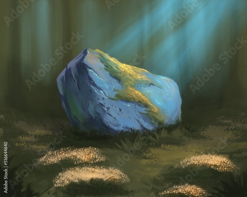 landscape with huge stone in the forest