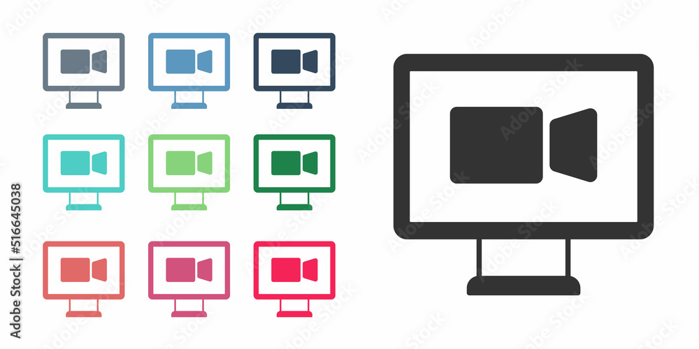 Black Video chat conference icon isolated on white background. Online meeting work form home. Remote project management. Set icons colorful. Vector