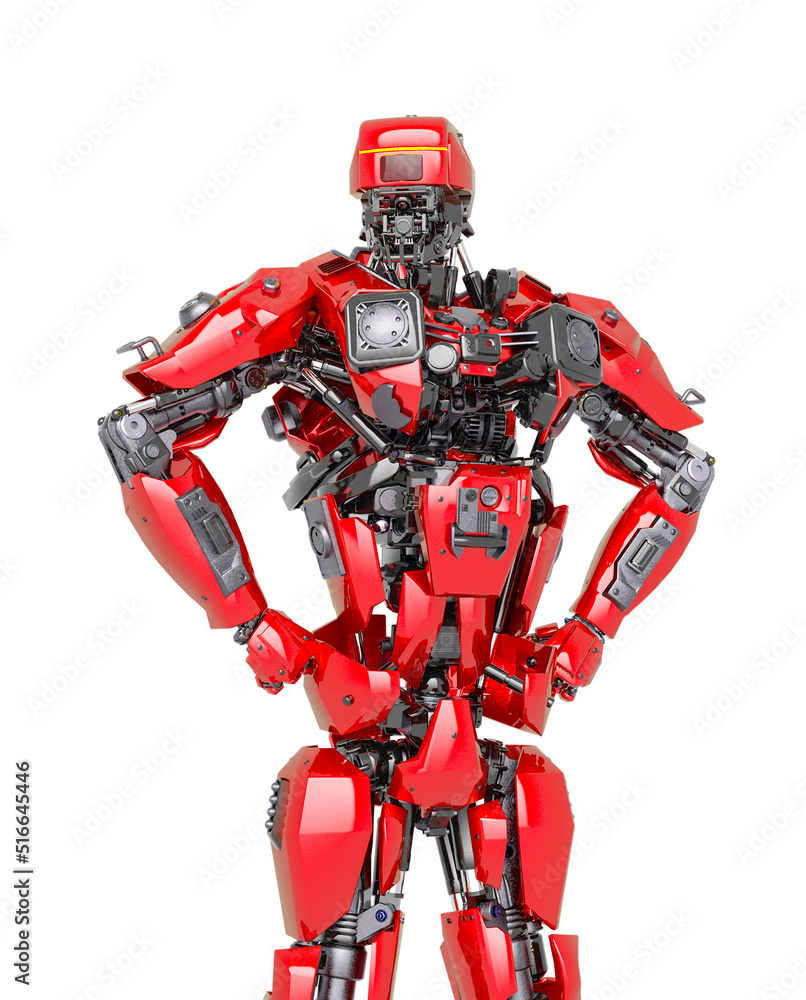 master robot is doing a super pose in white background master robot is doing a super pose in white background
