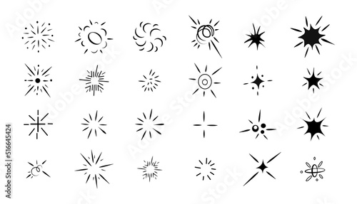 Stars sparkle compositions. Shine black stars stencil  isolated diverse sparkling elements. Sky objects  blink vector signs clipart