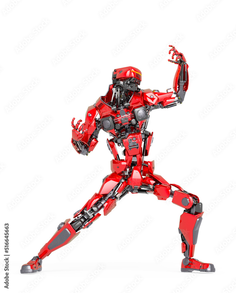 master robot is doing a comic action pose in white background master robot is doing a comic action pose in white background