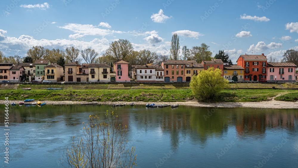 Colorful typical houses of Borgo Ticino in Pavia, Lombardy, Italy