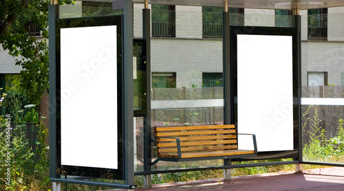 Outdoor advertising billboards at the bus stop.