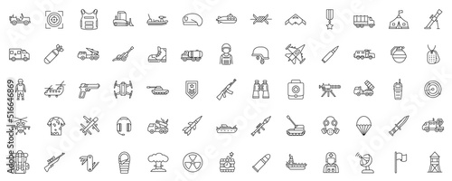 Leinwand Poster Set of simple outline military icons