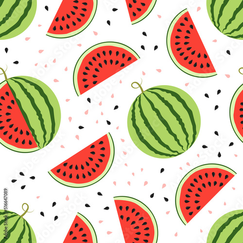 Fototapeta Naklejka Na Ścianę i Meble -  Ripe juicy watermelon seamless pattern