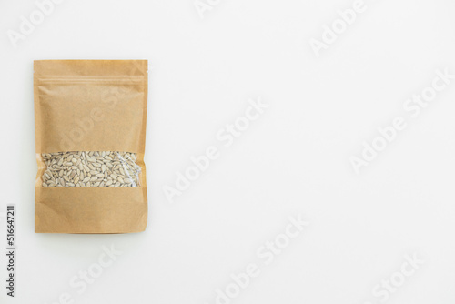 sunflower seeds in a package on a white background