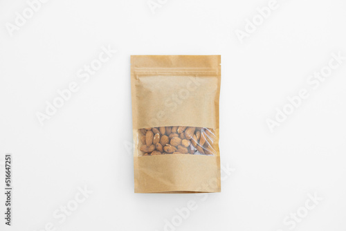 Almond in a package on a white background