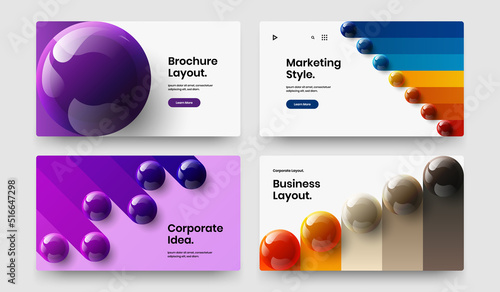 Unique postcard design vector layout set. Simple realistic balls landing page concept collection.