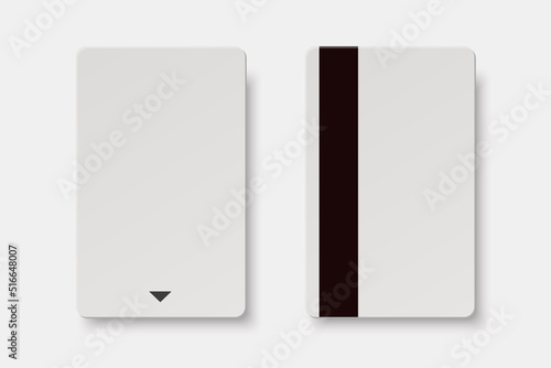 Vector 3d Realistic Blank White Guest Room Standard Plastic Keycard Isolated with Magnetic Strip. Design Template of Hotel Room Plastic Key Card for Mockup, Branding. Front and Back View