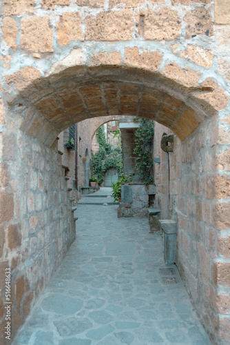 Ancient alley in the old town with buildings and arches. © Silga