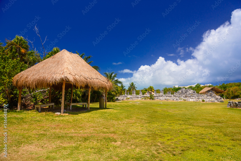 Ancient ruins of Maya in El Rey Archaeological Zone near Cancun, Yukatan, Mexico