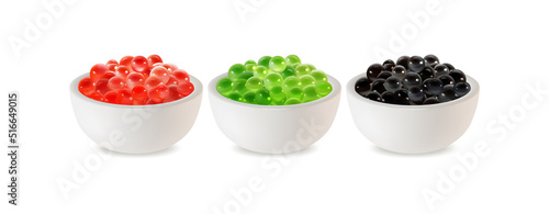 Realistic Detailed 3d Mix Tapioca Pearls Bubble Tea Set for Sweet Drink Isolated on a White Background. Vector illustration photo