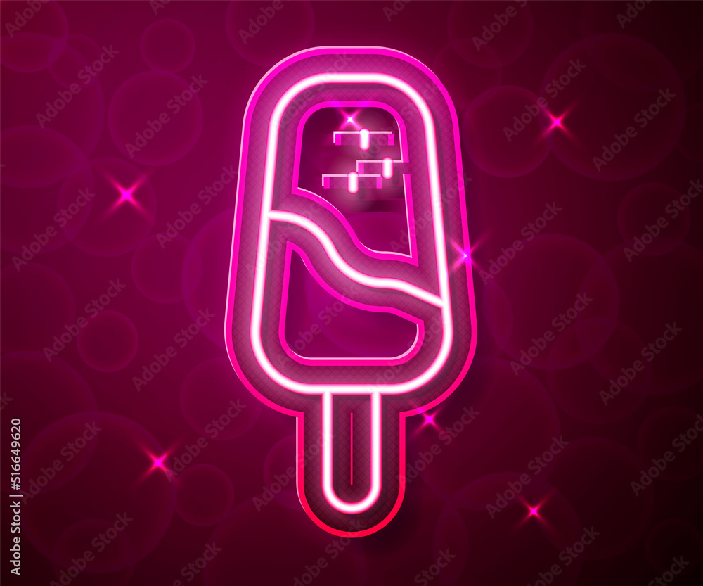 Glowing neon line Ice cream icon isolated on red background. Sweet symbol. Vector Glowing neon line Ice cream icon isolated on red background. Sweet symbol. Vector