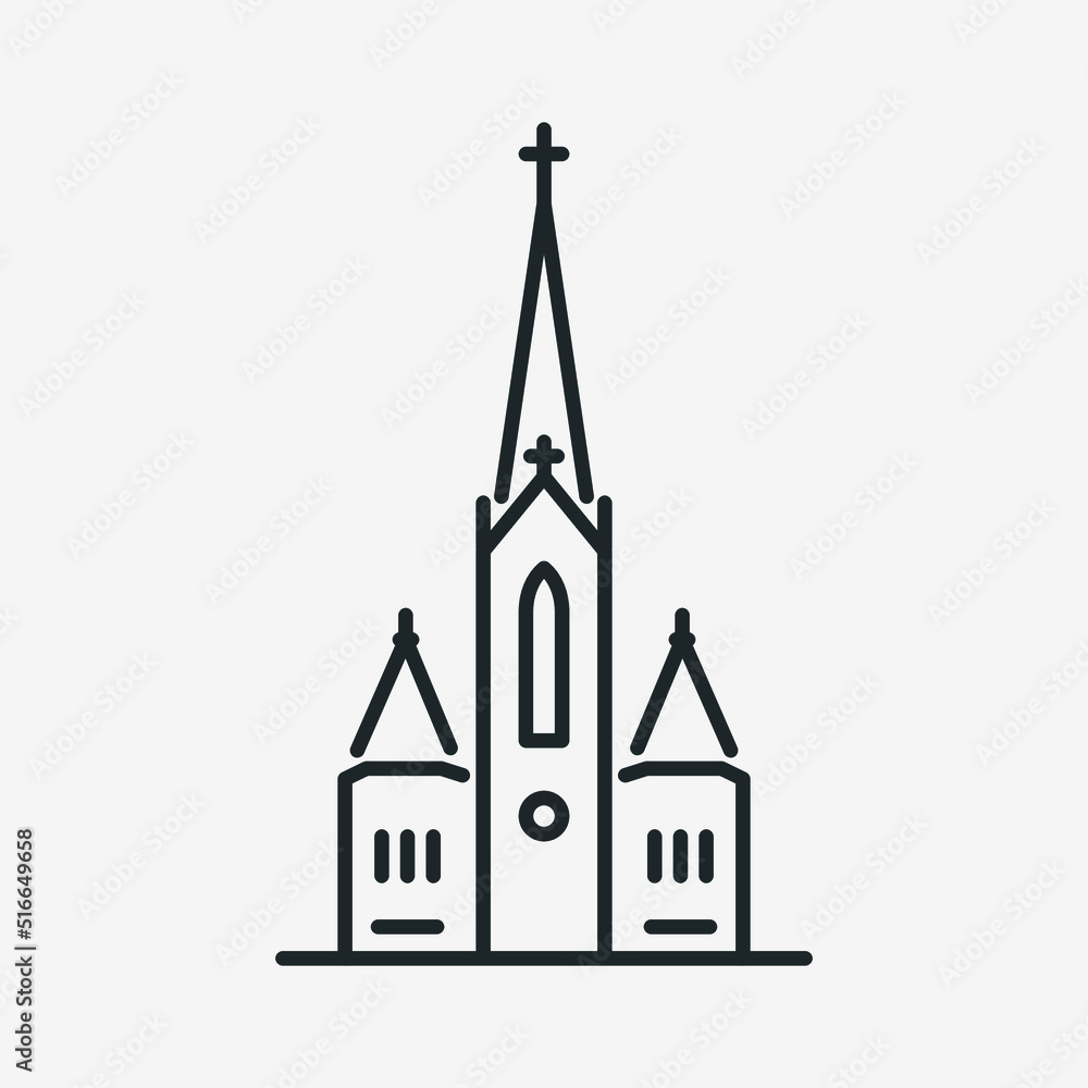 Protestant Baptist Church line icon. Home for God, place for pray. Christian Religion symbol. Vector illustration editable stroke