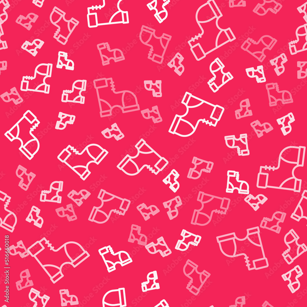 White line Hunter boots icon isolated seamless pattern on red background. Vector White line Hunter boots icon isolated seamless pattern on red background. Vector