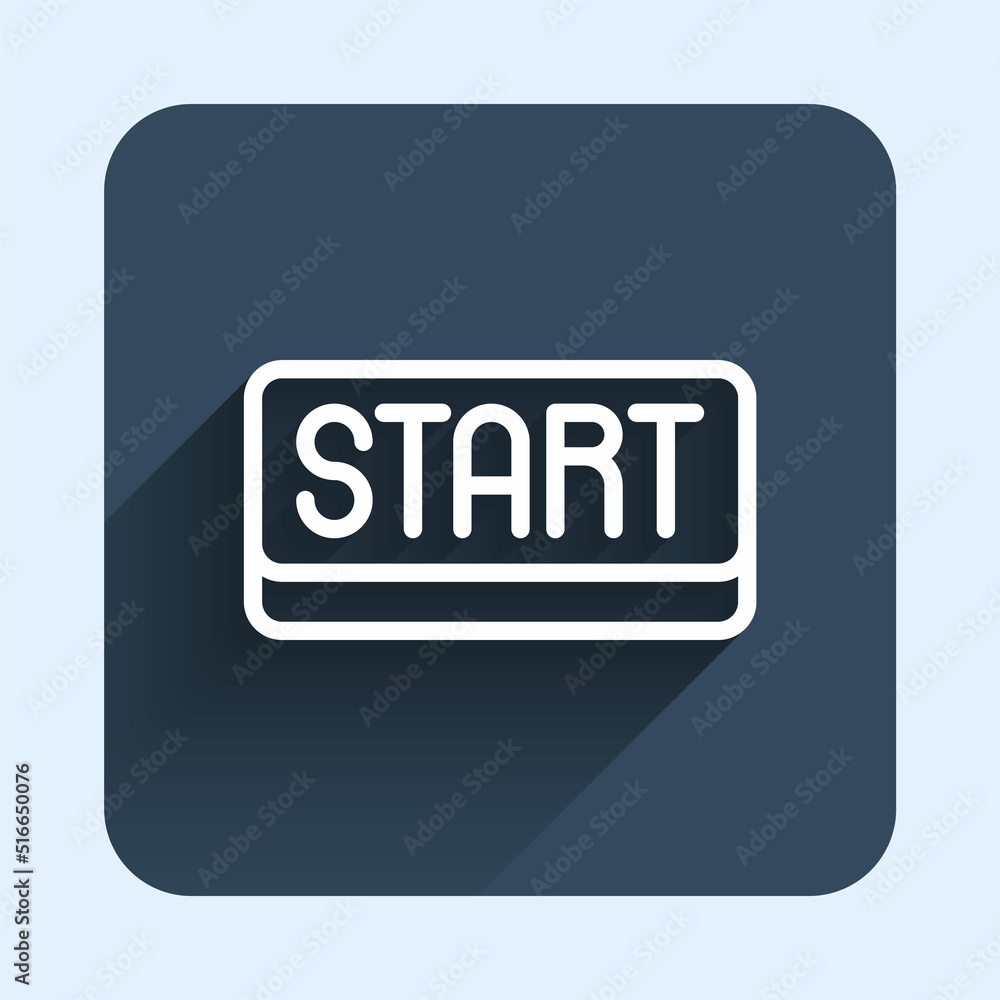 White line Ribbon in finishing line icon isolated with long shadow background. Symbol of finish line. Sport symbol or business concept. Blue square button. Vector White line Ribbon in finishing line icon isolated with long shadow background. Symbol of finish line. Sport symbol or business concept. Blue square button. Vector