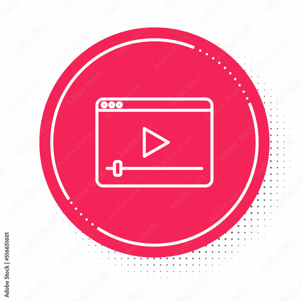 White line Online play video icon isolated on white background. Film strip with play sign. Red circle button. Vector White line Online play video icon isolated on white background. Film strip with play sign. Red circle button. Vector