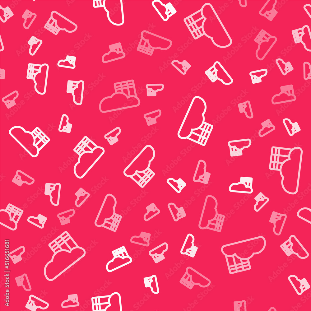 White line Cloud or online library icon isolated seamless pattern on red background. Internet education or distance training. Vector White line Cloud or online library icon isolated seamless pattern on red background. Internet education or distance training. Vector