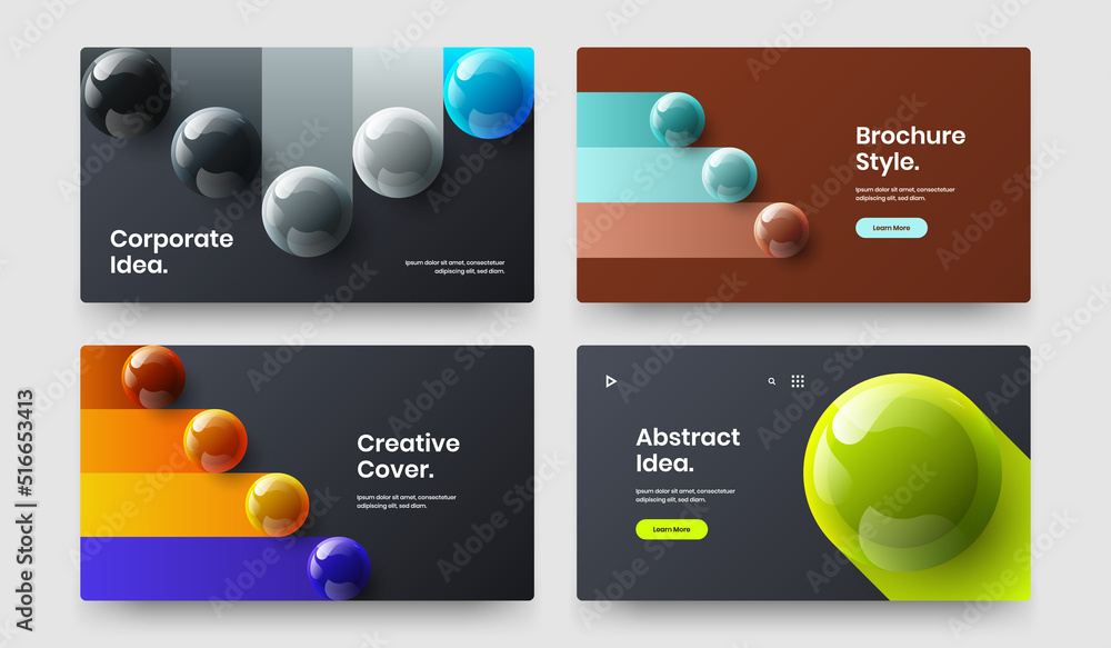 Creative company cover vector design layout composition. Modern 3D balls booklet illustration collection.