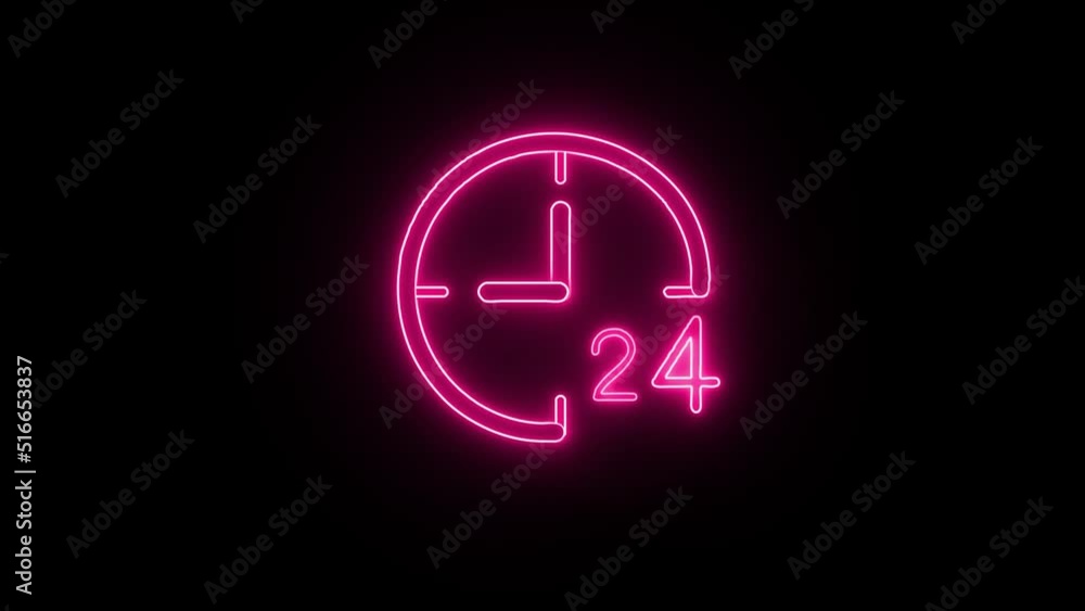Clock 24 hours icon isolated on black background. All day cyclic icon. 24 hours service symbol. 4K Video motion graphic animation Clock 24 hours icon isolated on black background. All day cyclic icon. 24 hours service symbol. 4K Video motion graphic animation