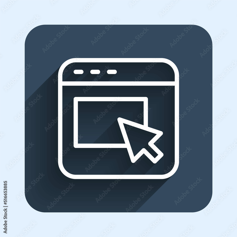 White line Advertising icon isolated with long shadow background. Concept of marketing and promotion process. Responsive ads. Social media advertising. Blue square button. Vector White line Advertising icon isolated with long shadow background. Concept of marketing and promotion process. Responsive ads. Social media advertising. Blue square button. Vector