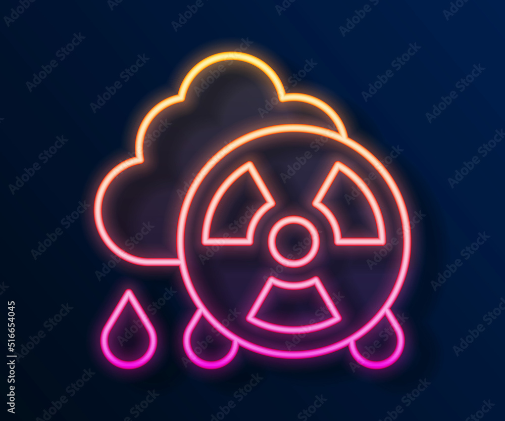 Glowing neon line Acid rain and radioactive cloud icon isolated on black background. Effects of toxic air pollution on the environment. Vector Glowing neon line Acid rain and radioactive cloud icon isolated on black background. Effects of toxic air pollution on the environment. Vector