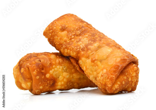 Egg rolls on white background