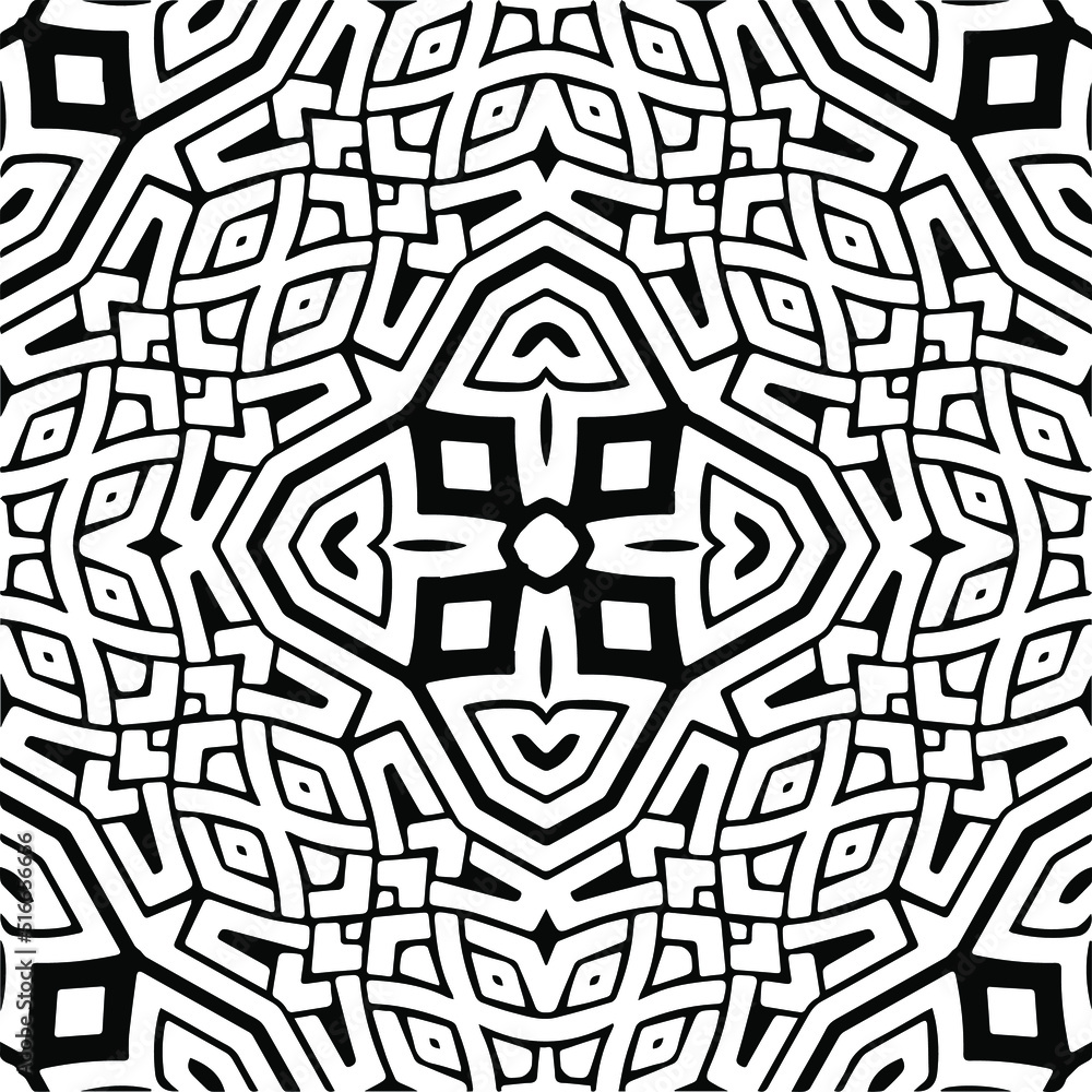 Obraz premium Abstract geometric seamless pattern. Black and white vector background. black mandala.
