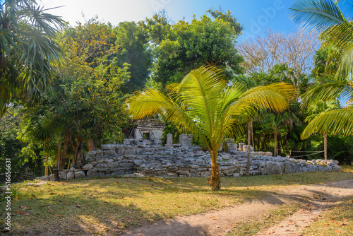 Playacar Mayan ruins in the forest park in Playa del Carmen, Yucatan, Mexico photo