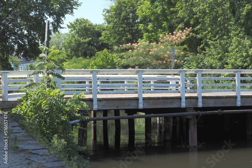 Many people use the wooden footbridge in Lambertville, NJ. photo