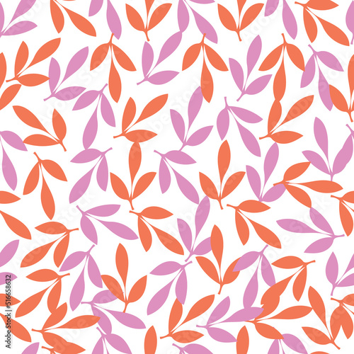 Seamless colorful abstract vector leaves pattern on white background. 