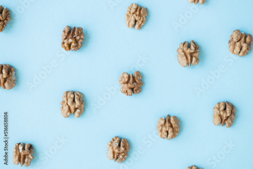 walnut, nut, isolated on blue background