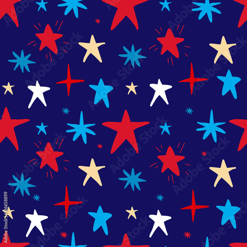 A seamless Christmas pattern with stars. Starry Sky Background. Vector illustration