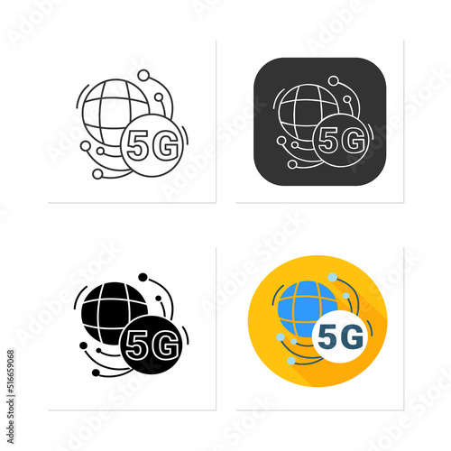 5g connecting icons set. Global 5th internet connection. Worldwide telecommunication and web broadband technology.Collection of icons in linear, filled, color styles.Isolated vector illustrations