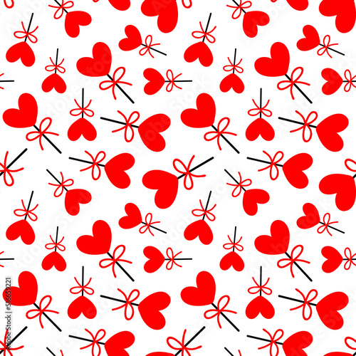 Seamless background with lollipops on a stick in the shape of a heart. pattern on valentines day. Vector illustration