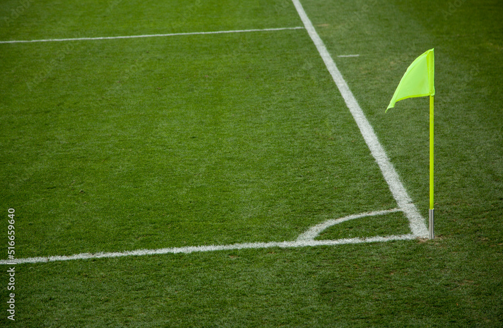 Fototapeta premium soccer field with lines and corner flag