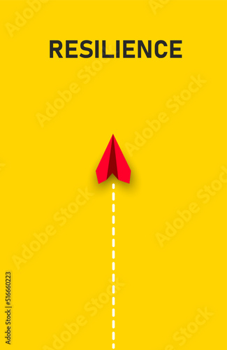 Airplane red airplane towards the word RESILIENCE.
Endurance idea concept.