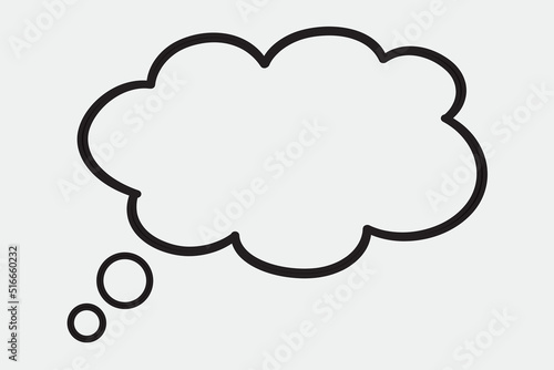 Think bubble isolated on grey background. Trendy think bubble in flat style. Modern template for social network and label. Creative thought balloon. Cloud line art, vector illustration